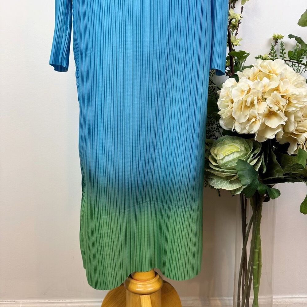 Arthur * Ribbed Pleated Midi Dress Ombré Blue Green Long Sleeve US 6 Free People - Picture 6 of 15